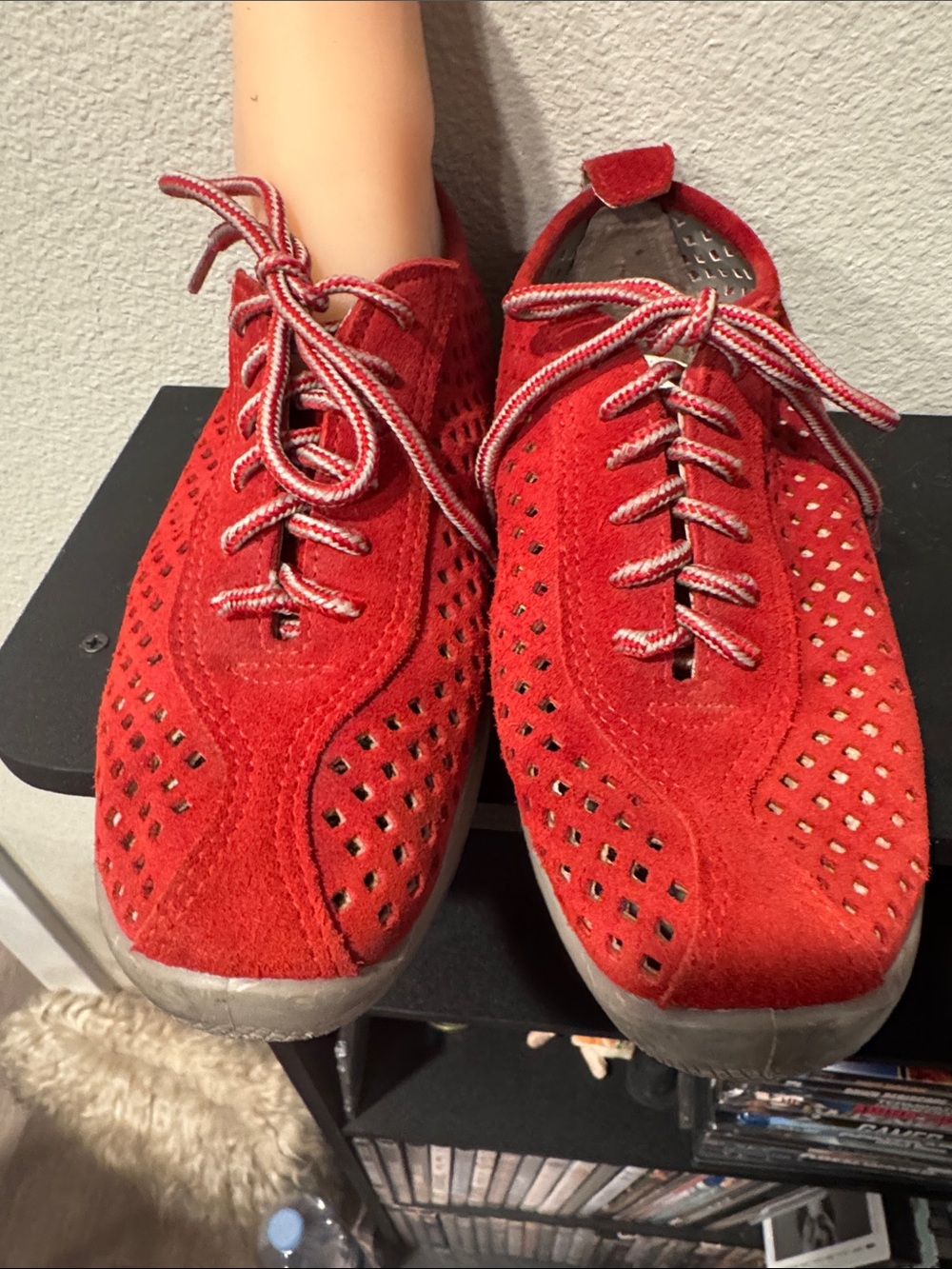 Red Women's Perforated Suede Lace-Up Sneakers